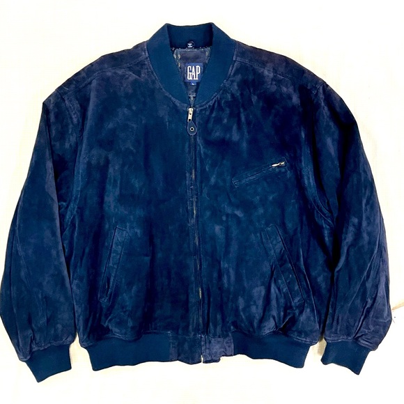 GAP Jackets & Blazers - NWT GAP 100% Suede Leather Bomber Jacket Navy Blue Cropped Suede Outerwear